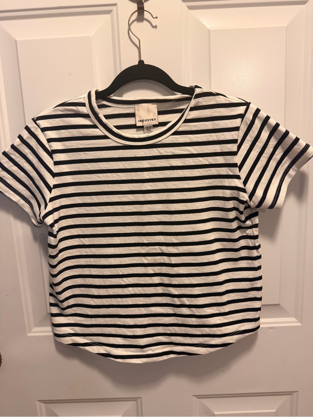 Industry Black & White Striped Crop Tee